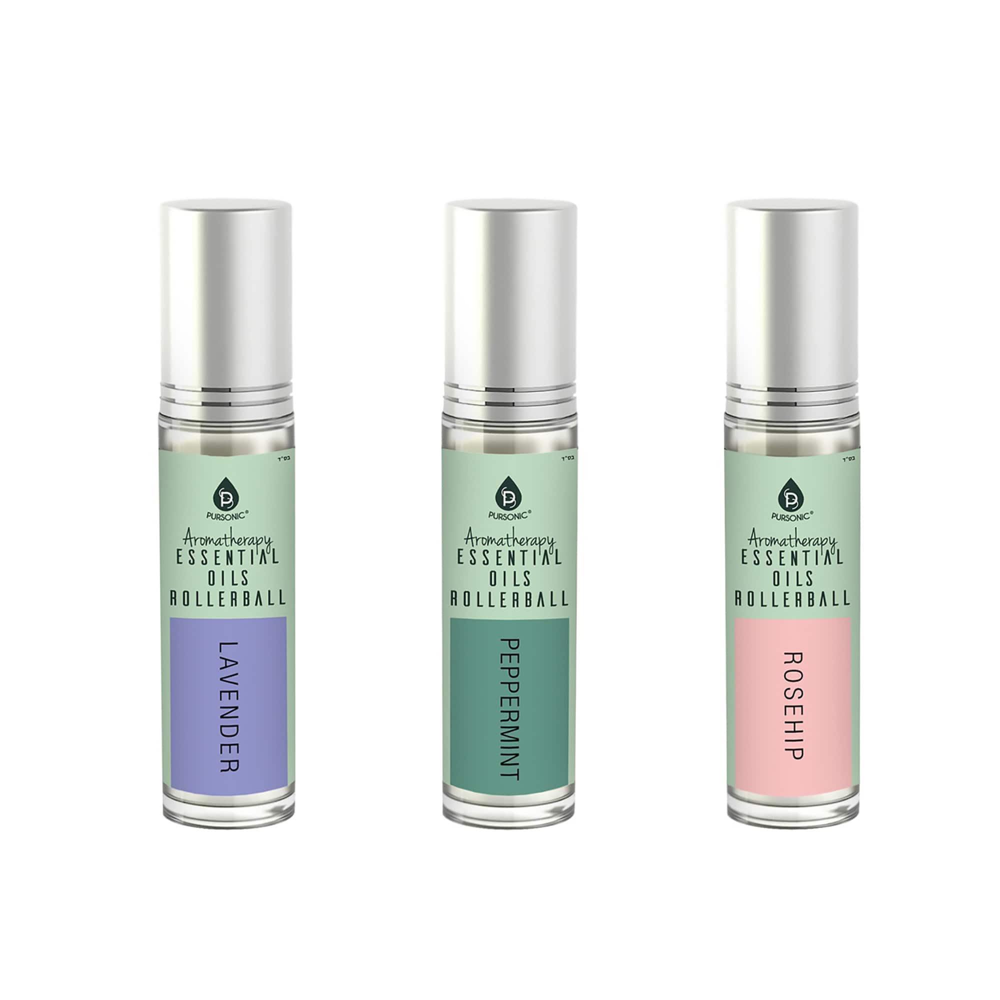 Pursonic - Aromatherapy Essential Oil Rollerballs (Lavender, Peppermint, Rosehip) - Multicolor