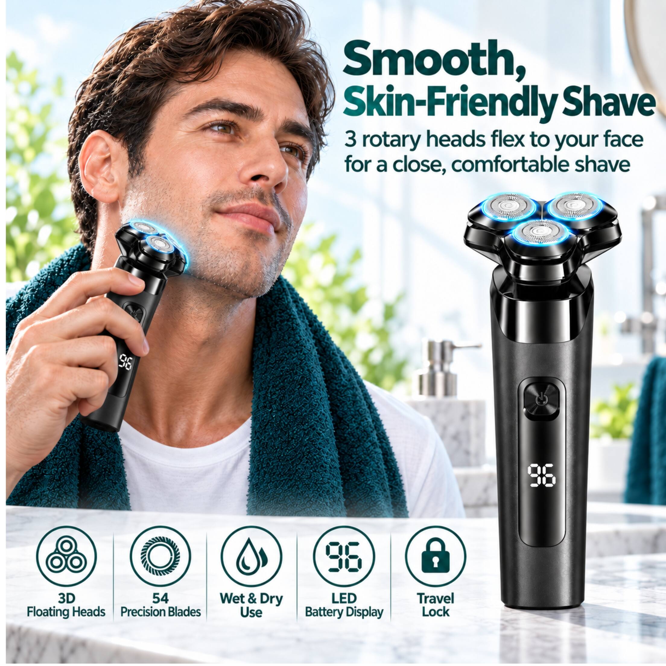 AMUMU Electric Shaver 8300， Rechargeable Wet & Dry 3D Rotary shaver ...