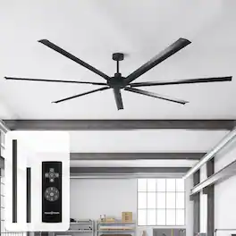 Parrot Uncle - 100-inch Black Industrial Extra Large Commercial HVLS Ceiling Fan without Light, 7 Aluminum Blades and Remote Control - Matte Black