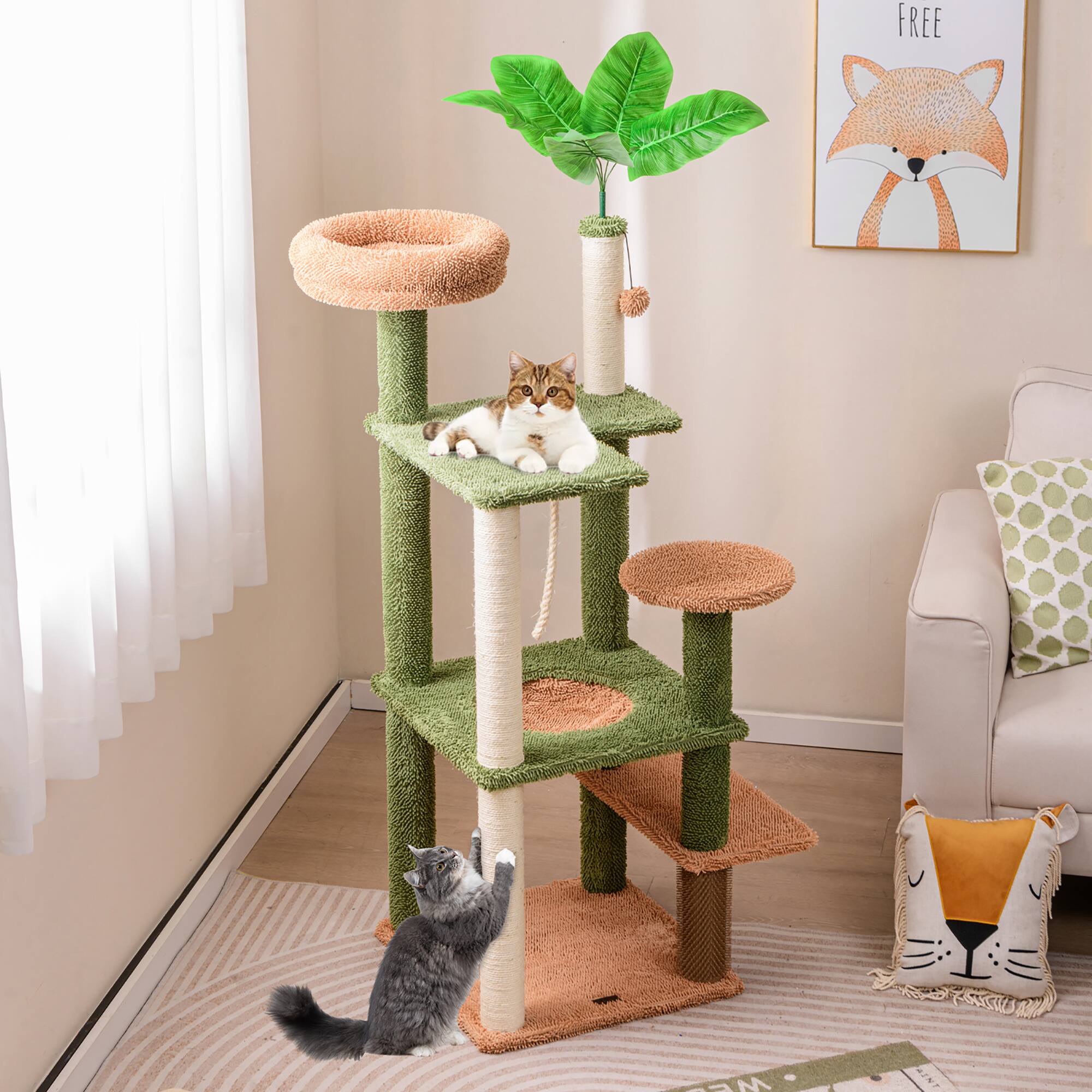 Alt View 1. Gymax - Gymax 60'' Cat Tree for Indoor Cats Cute Cat Tower w/ Sisal Scratching Posts & Rope - GYM15029.