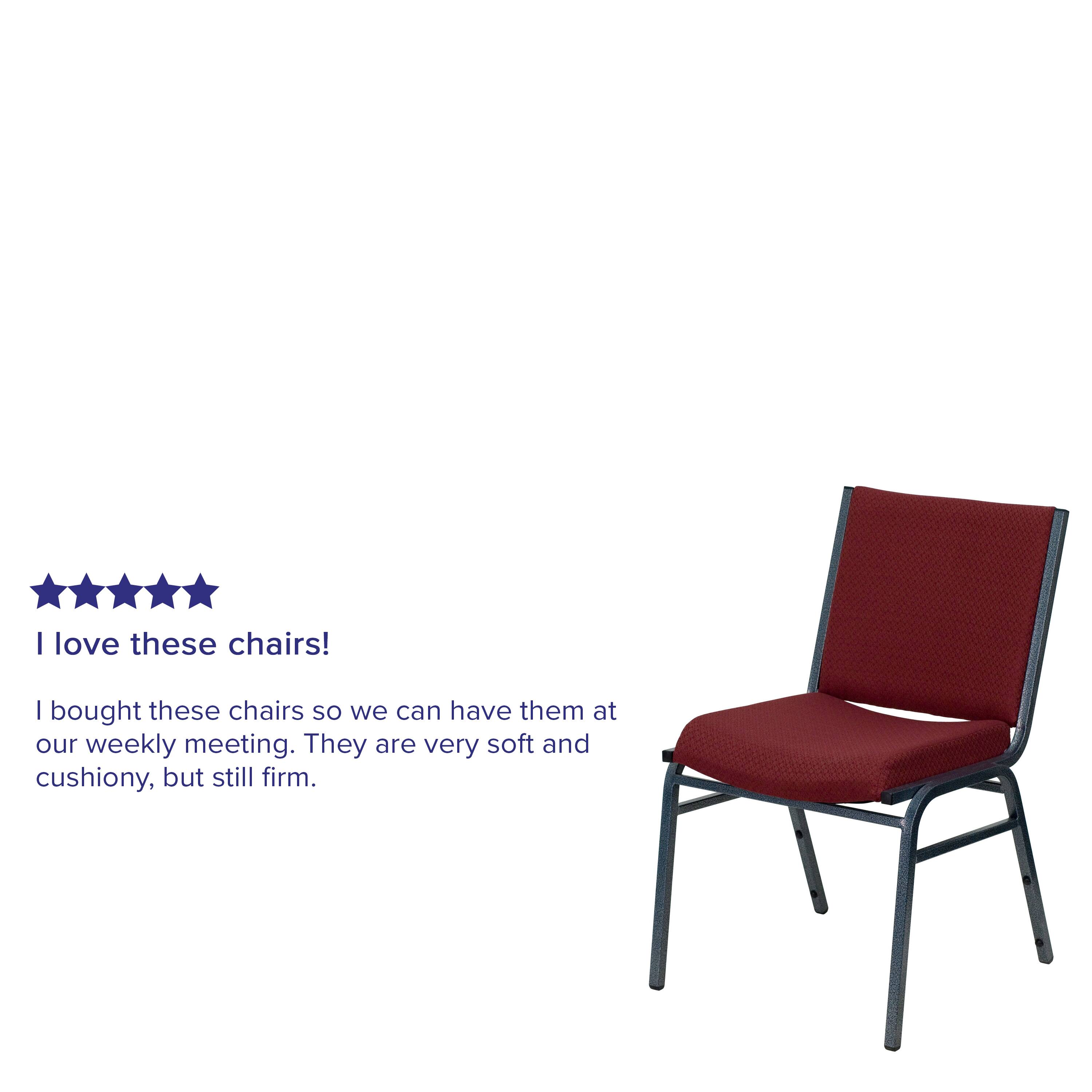 I love these chairs!  
I bought these chairs so we can have them at our weekly meeting. They are very soft and cushiony, but still firm.