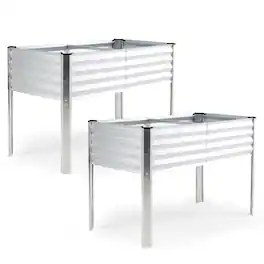 Costway - 2 PCS Galvanized Raised Garden Bed with Legs, Metal Elevated Planter Box for Flowers - Silver