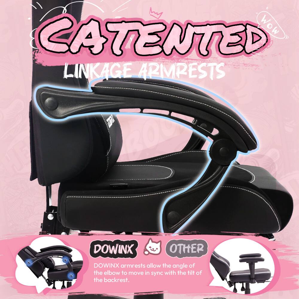 Wow, CATENTED LINKAGE ARMRESTS! DOWINX armrests allow the angle of the elbow to move in sync with the tilt of the backrest.