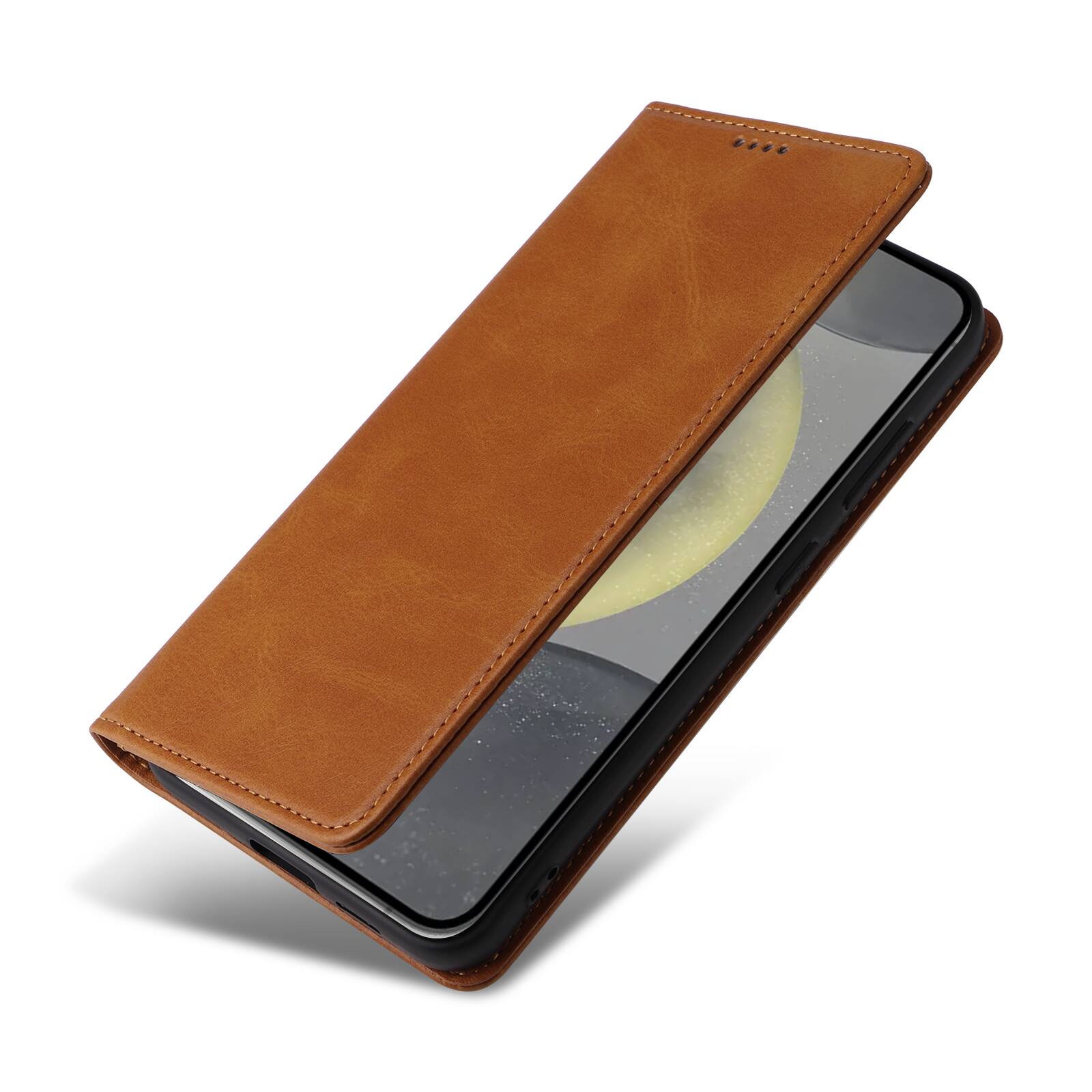Left. Dteck - Folio Case for Samsung Galaxy S25,Wallet Case with Card Holder for Women Men,Shockproof PU Leather Flip Kickstand Cover - Brown.