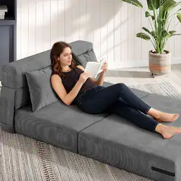 GARVEE - Medium Folding Sofa Bed & Chair Bed, Convertible Sleeper for Living Room, Bedroom, Grey - Gray
