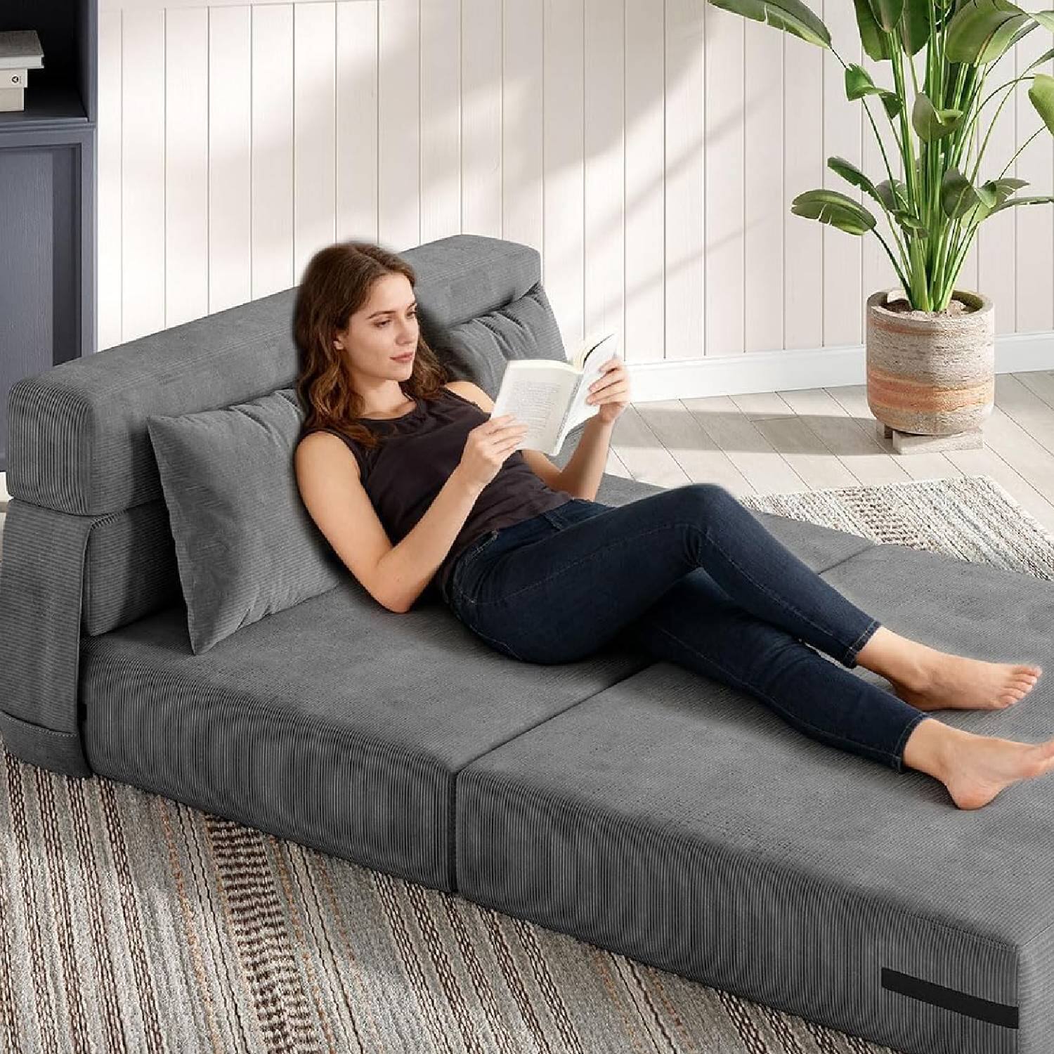 Front. GARVEE - Medium Folding Sofa Bed & Chair Bed, Convertible Sleeper for Living Room, Bedroom, Grey - Grey.