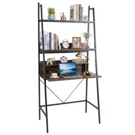 Costway - 71" High Ladder Desk with Open Shelves 3-Tier Ladder Shelf Computer Desk - Brown