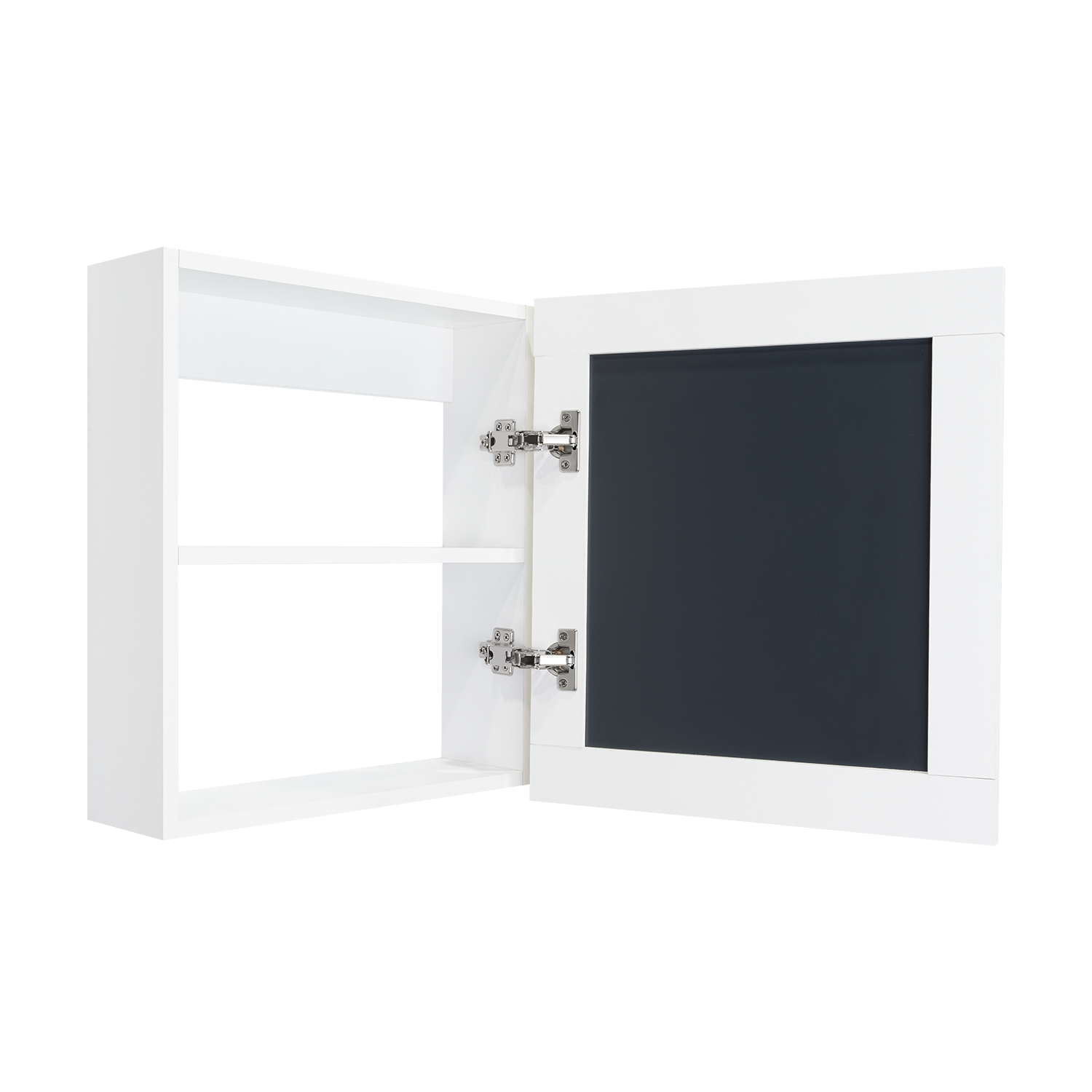 Back. TuHome - Single Mirror Medicine Cabinet with Two Interior Shelves For Bathroom Storage - White.