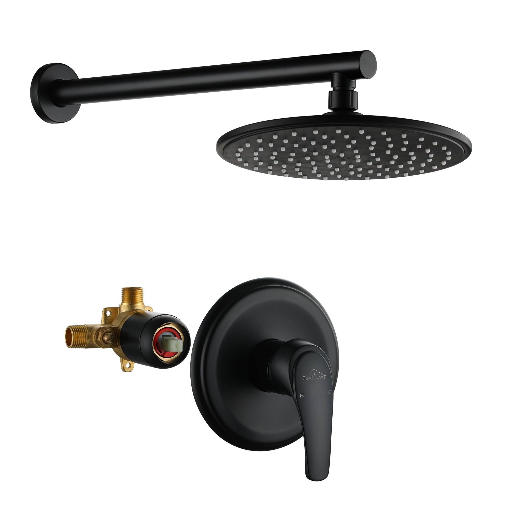 Front. Boyel Living - 1-Spray Patterns with 3.4 GPM 9 in. Wall Mount Rain Fixed Shower Head with Single Lever Handle and Valve in Matte Black - Matte Black.