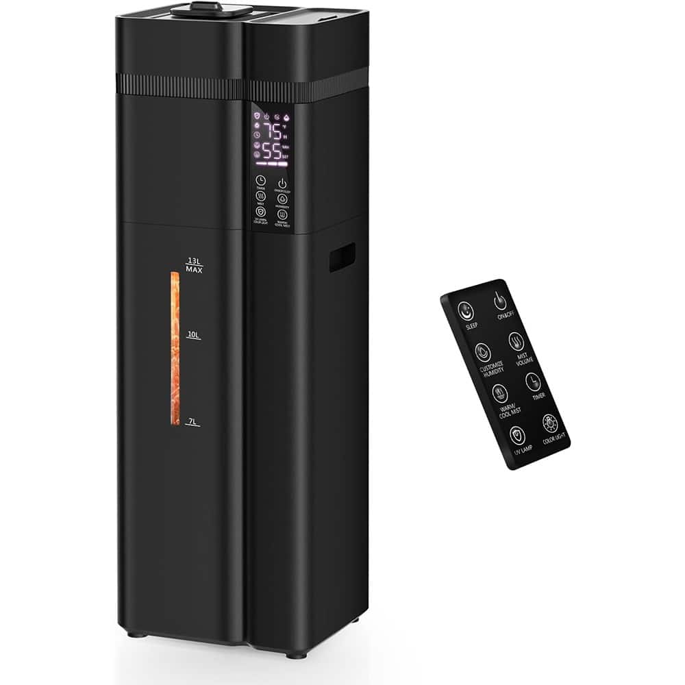 MOSZAR LLC - 13L Ultrasonic Warm & Cool Mist Humidifier, Top-Fill, 72H Runtime, 3 Mist Modes, Black