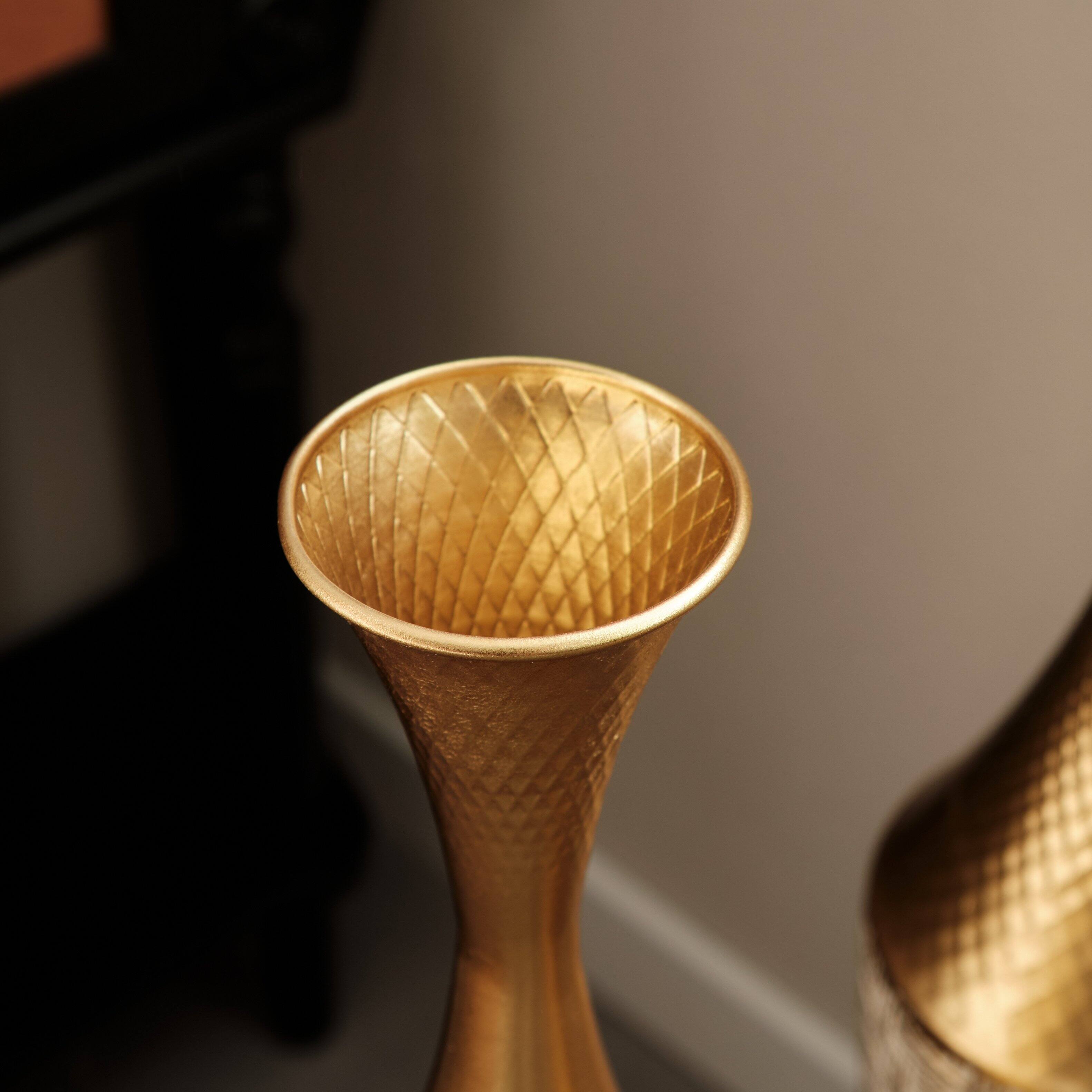 Alt View 2. Anysun - Modern Woven Pattern Metal Floor Vase 3-Piece Set - Glazed Finish for Home Decoration - Gold.