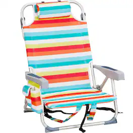 Chateau Abodes - Outdoor Backpack Beach Chair, 5-Position Reclining with Towel Bar, Cooler Pouch, Cup Holder & Backpack Straps - Rainbow Stripes