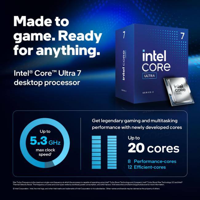 CPU Intel Core Ultra 7 265F CPU Intel Core Ultra 7 Desktop Processor 265F 20 Core (8 + 12 E