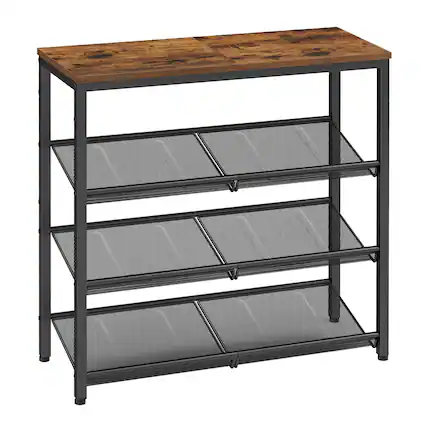 Front. Songmics Home - Adjustable Industrial Style Organizer with Shelves and Spacious Top - Rustic Brown and Ink Black - Brown.