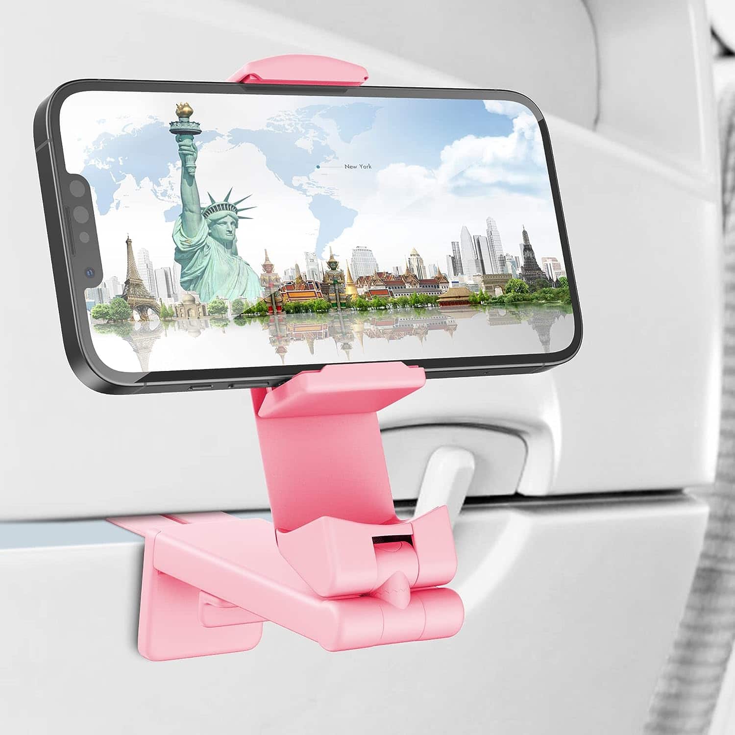 Perilogics - Universal Airplane Travel Phone Holder. Packable Phone Mount for On-the-Go Use. A Practical Holiday Gift for Everyone - Pink
