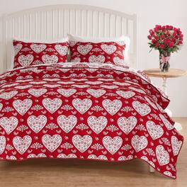 BreeBe - Lovebirds Quilt Set 3-Piece King/Cal King - Red