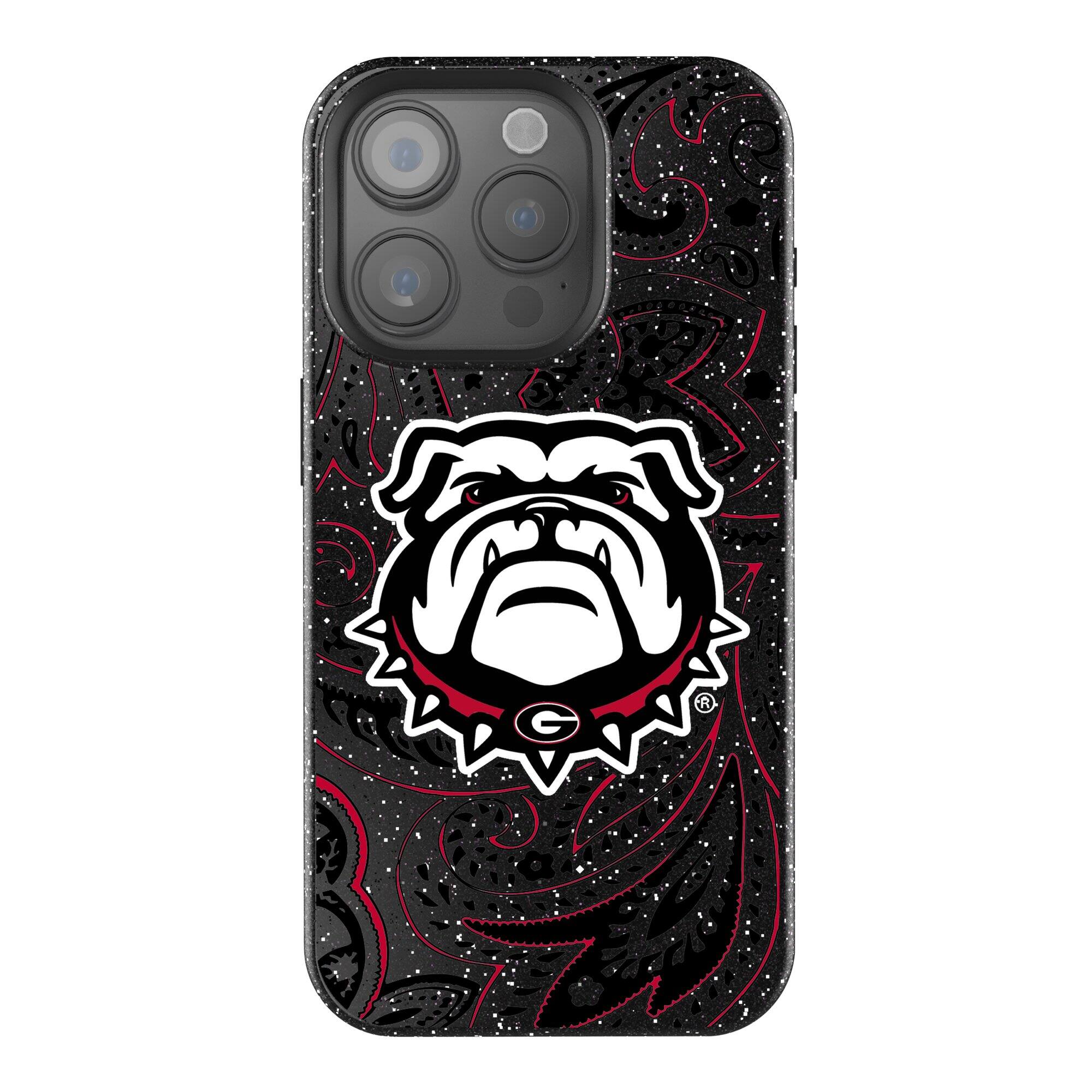 Front. Keyscaper - Georgia Bulldogs Paisley Bling iPhone Case - 16 Plus - Black.