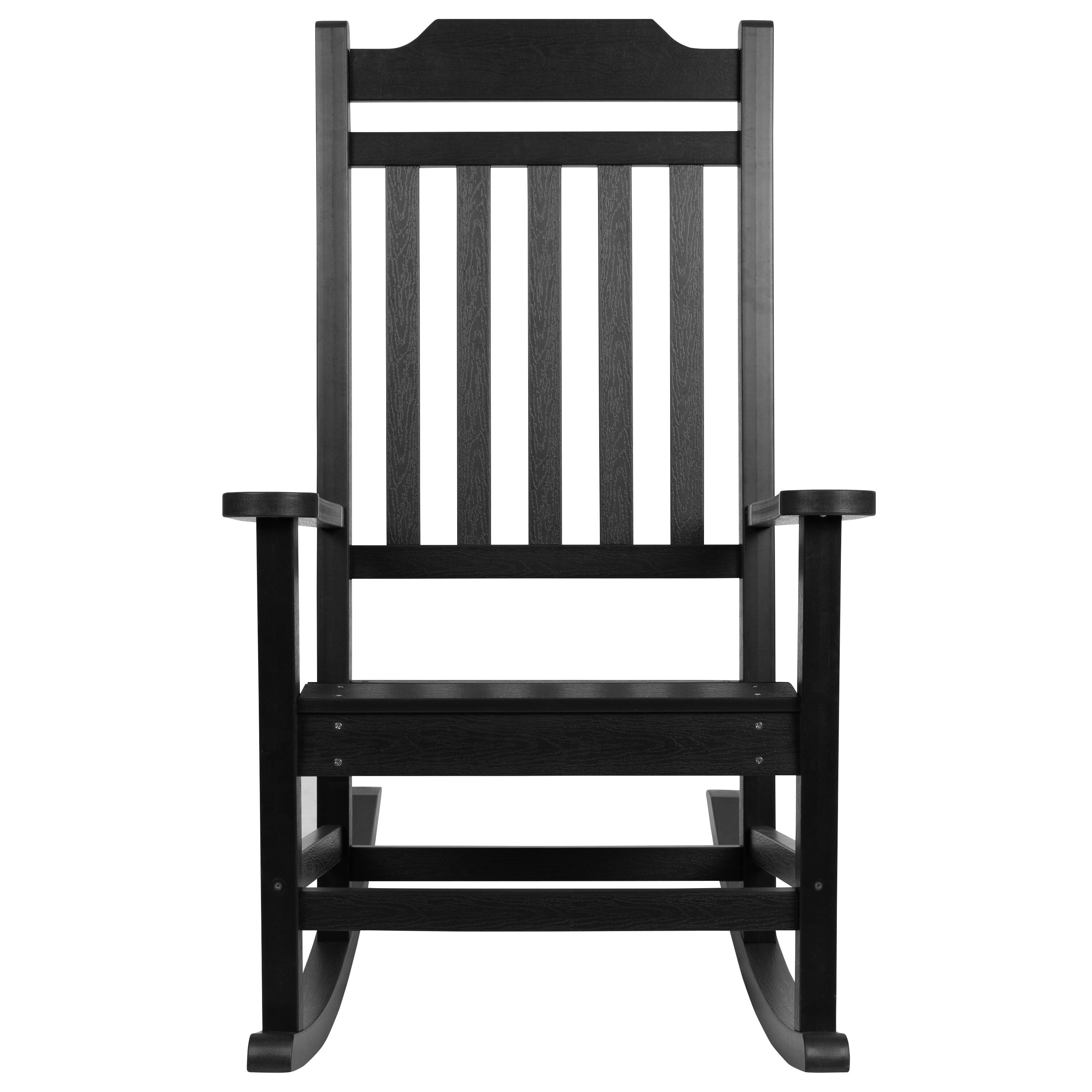 Alt View 8. Emma + Oliver - Set of 2 All-Weather Poly Resin Faux Wood Rocking Chairs for Porch &Patio - Black.