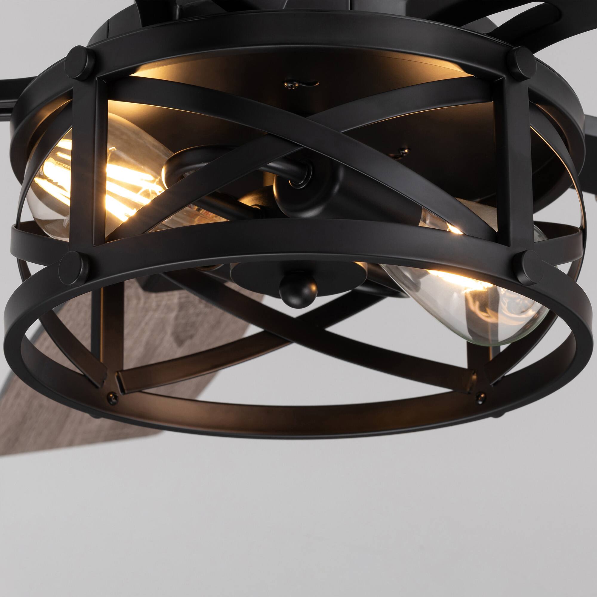 Alt View 5. Siljoy - 52 Inch Black Ceiling Fan with Lights and Remote  Farmhouse Cage Ceiling Fan  Fits Patio Bedroom Living Room - Matte Black.