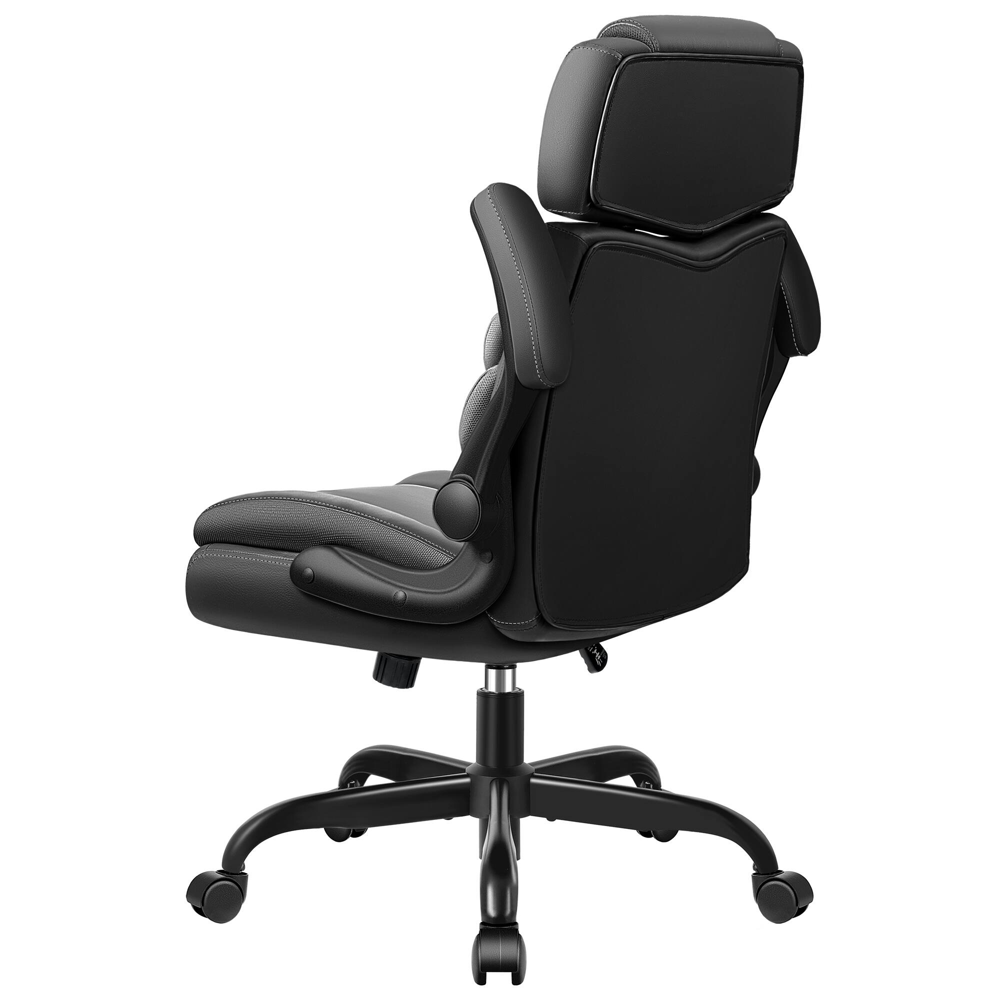 Back. Brick Attic - Ergonomic Leather Executive Office Chair , Swivel Computer Chair with Flip-Up Armrests and Adjustable Headrest - Black.