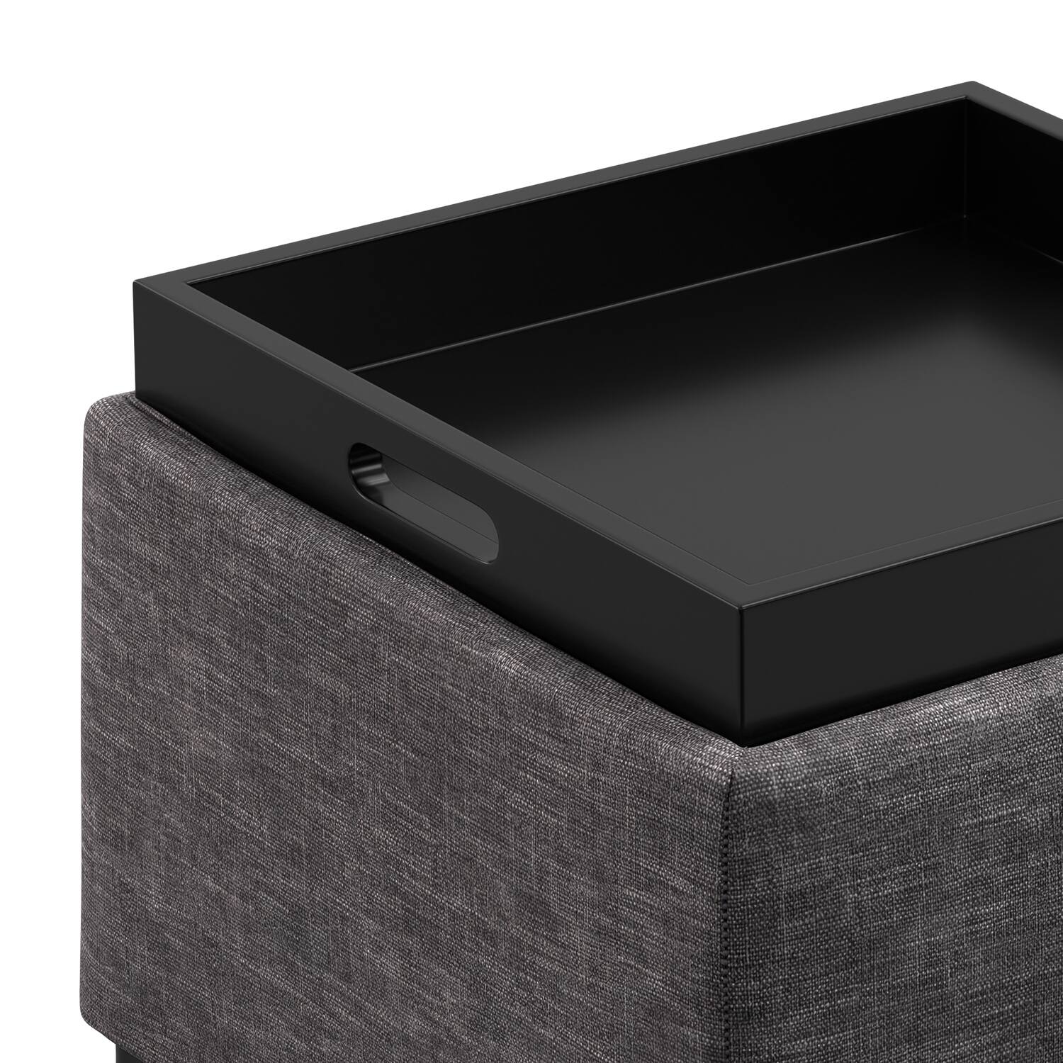 Alt View 7. Simpli Home - Natasha 18 inch Wide Mid Century Square Mid Century Storage Ottoman with Tray in Slate Grey Polyester Linen, Assembled - Slate Grey.