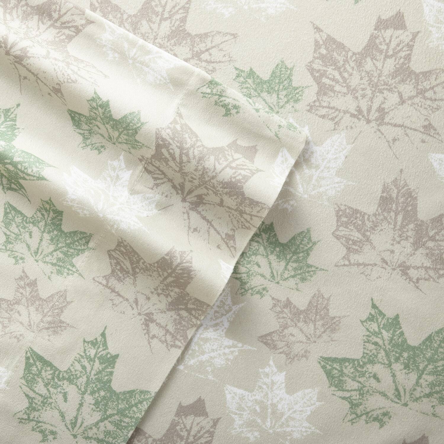 Back. Shavel Home Products - Shavel 100% Polyester Luxury Micro Flannel Printed Deep-Pocket Maple Leaves Sheet Set Queen Tan - Tan.