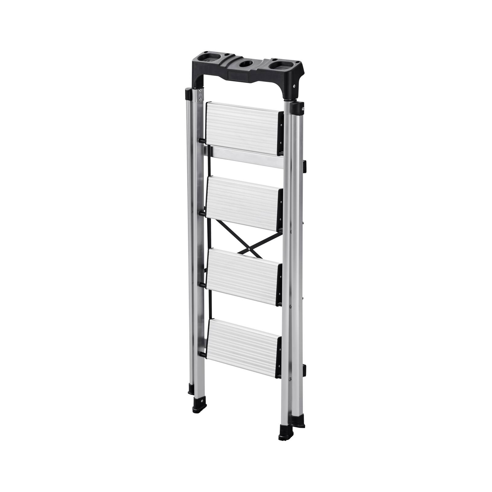 Alt View 5. VEVOR - 4 Step Ladder, Folding Step Stool with Wide Anti-Slip Pedal and Comfort Handgrip, 330 lbs Capacity Portable Aluminum - Silver.