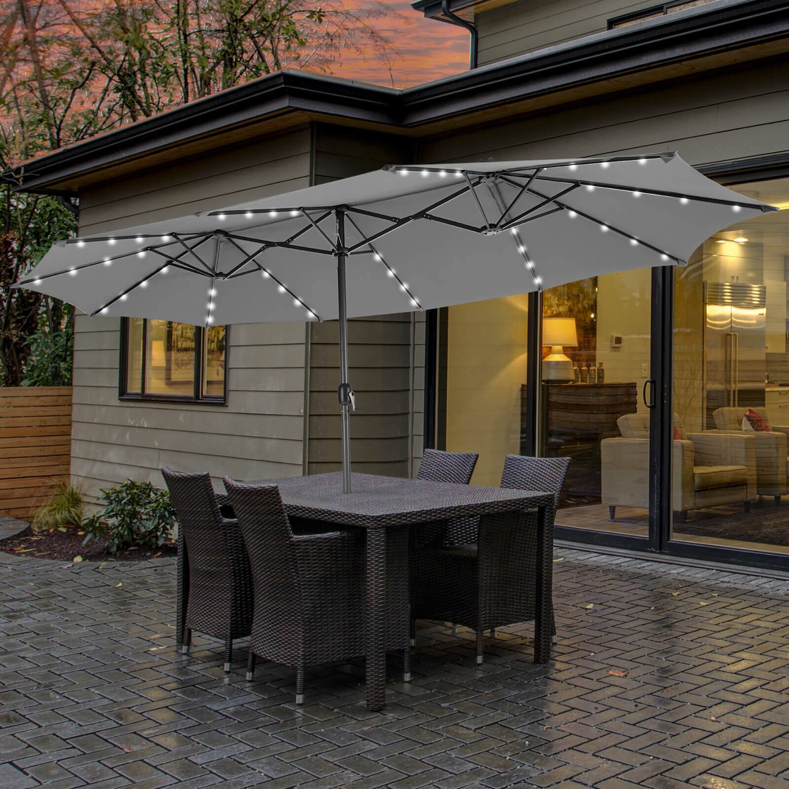 Alt View 2. Costway - Costway 15 FT Twin Patio Double-Sided Umbrella 48 Solar LED Lights Crank Outdoor - Gray.