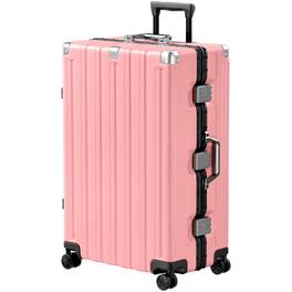 Brick Attic - 28 Inch Aluminum Frame Luggage Checked Suitcase with Spinner Wheels TSA Approved No Zipper Hard Shell Luggage - Pink