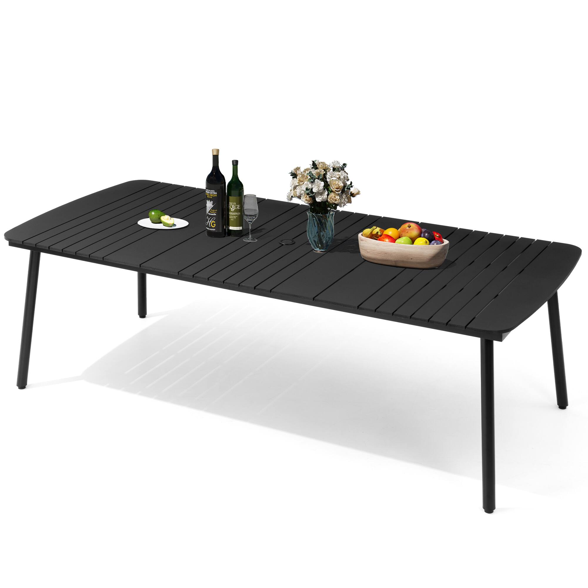 Crestlive Products - Rectangular Patio Dining Table with Umbrella Hole - Black