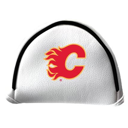 Front. Team Golf - Calgary Flames Mallet Putter Cover - White.