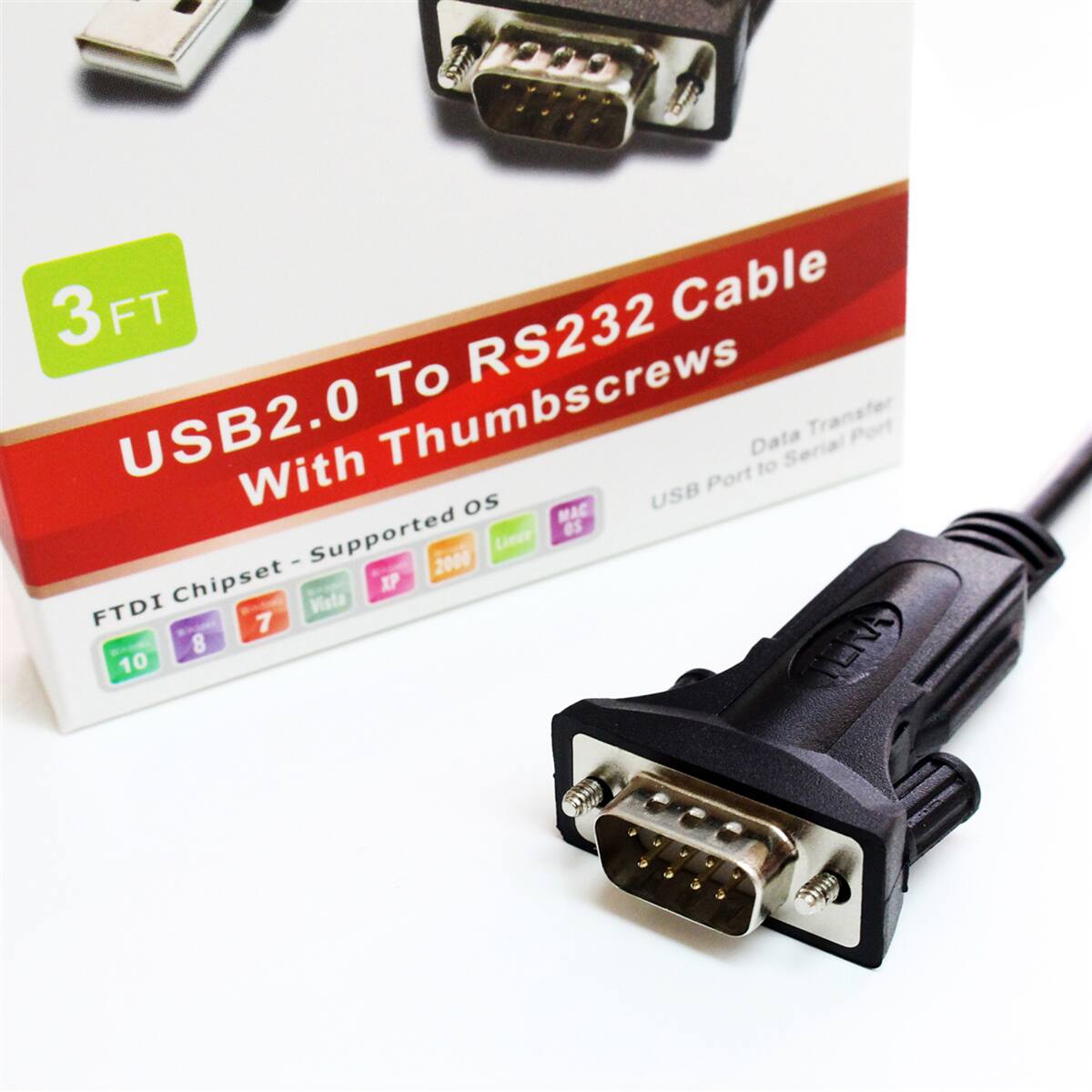 3FT USB2.0 To RS232 Cable With Thumbscrews - Data Transfer USB Port to Serial Port FTDI Chipset - Supported OS XP 2000 Liner FTDI Vista 7 8 10