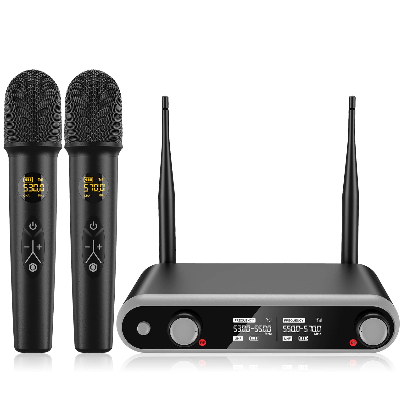 HM 1810 - Wireless Microphone System Karaoke Machine Rechargeable Handheld Dynamic Microphones Dual Mics Adjustable U - Default