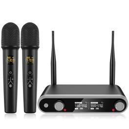 HM 1810 - Wireless Microphone System Karaoke Machine Rechargeable Handheld Dynamic Microphones Dual Mics Adjustable U - Default