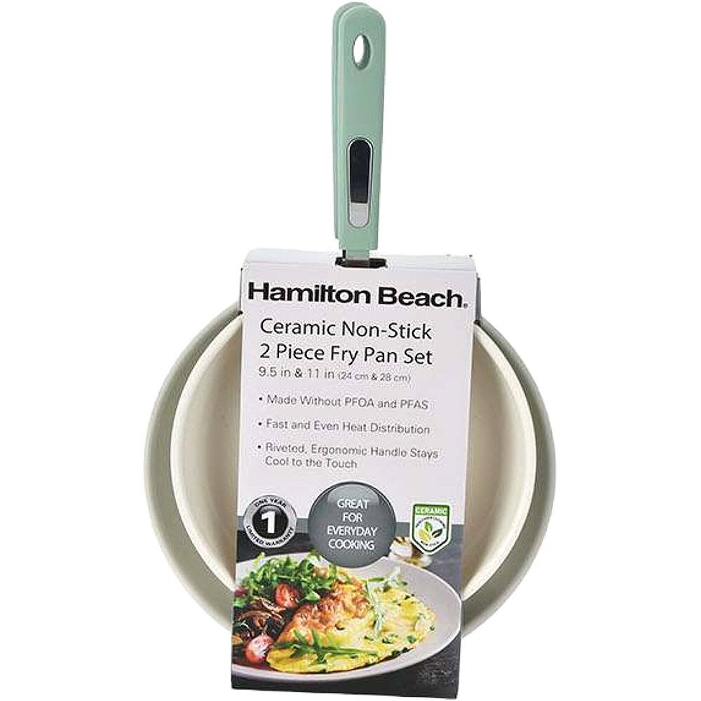 Hamilton Beach. Ceramic Non-Stick 2 Piece Fry Pan Set 9.5 in & 11 in (24 cm & 28 cm) Made Without PFOA and PFAS Fast and Even Heat Distribution Riveted Ergonomic Handle Stays Cool to the Touch

1
GREAT FOR EVERYDAY COOKING