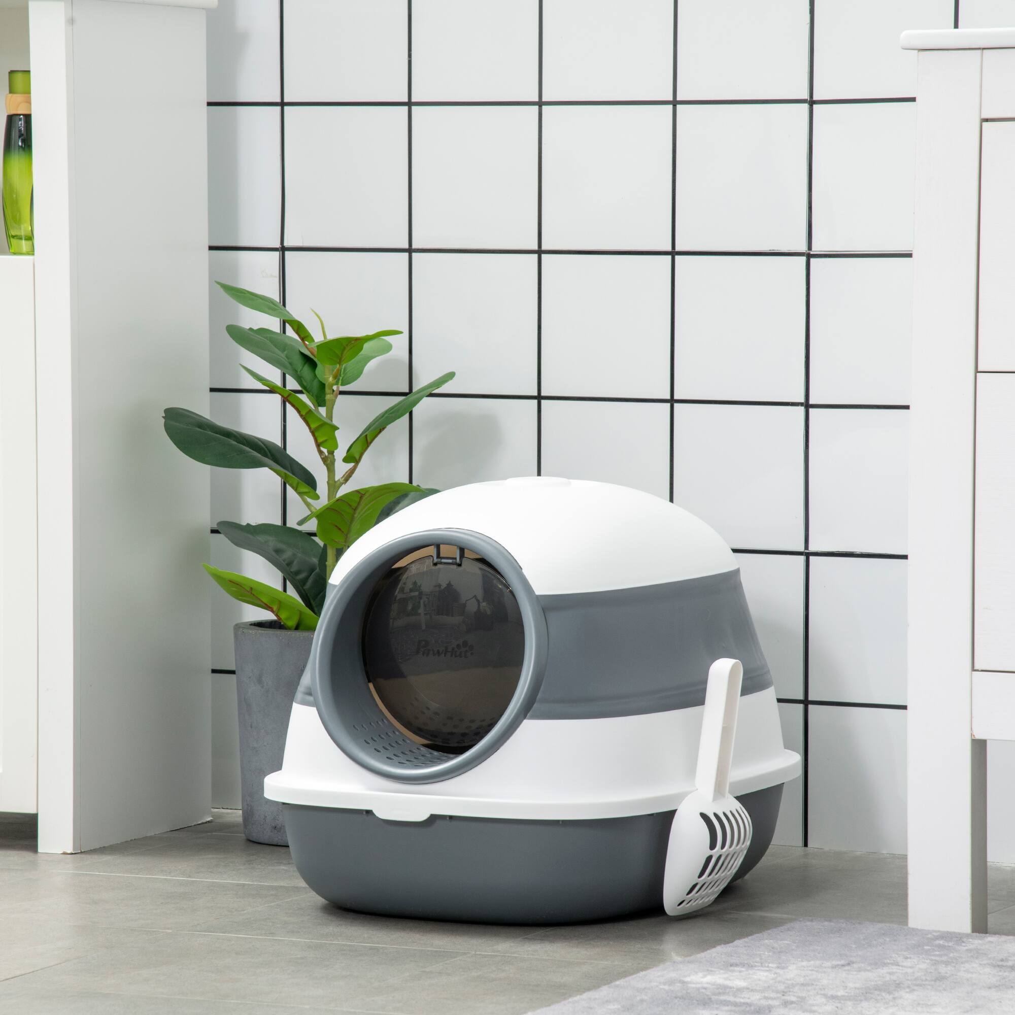Alt View 1. Pawhut - Dome Covered Cat Litter Box with Lid - White.