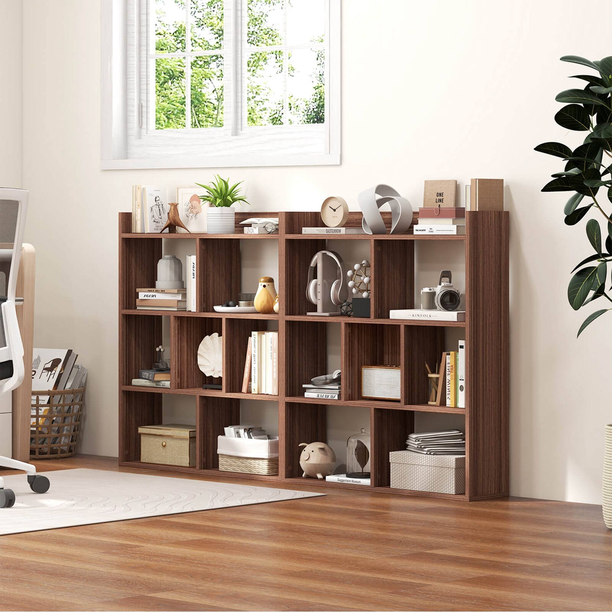 置物 sundaysbest Costway 2 PCS 7 cube Bookcase Open Storage Shelf with Anti