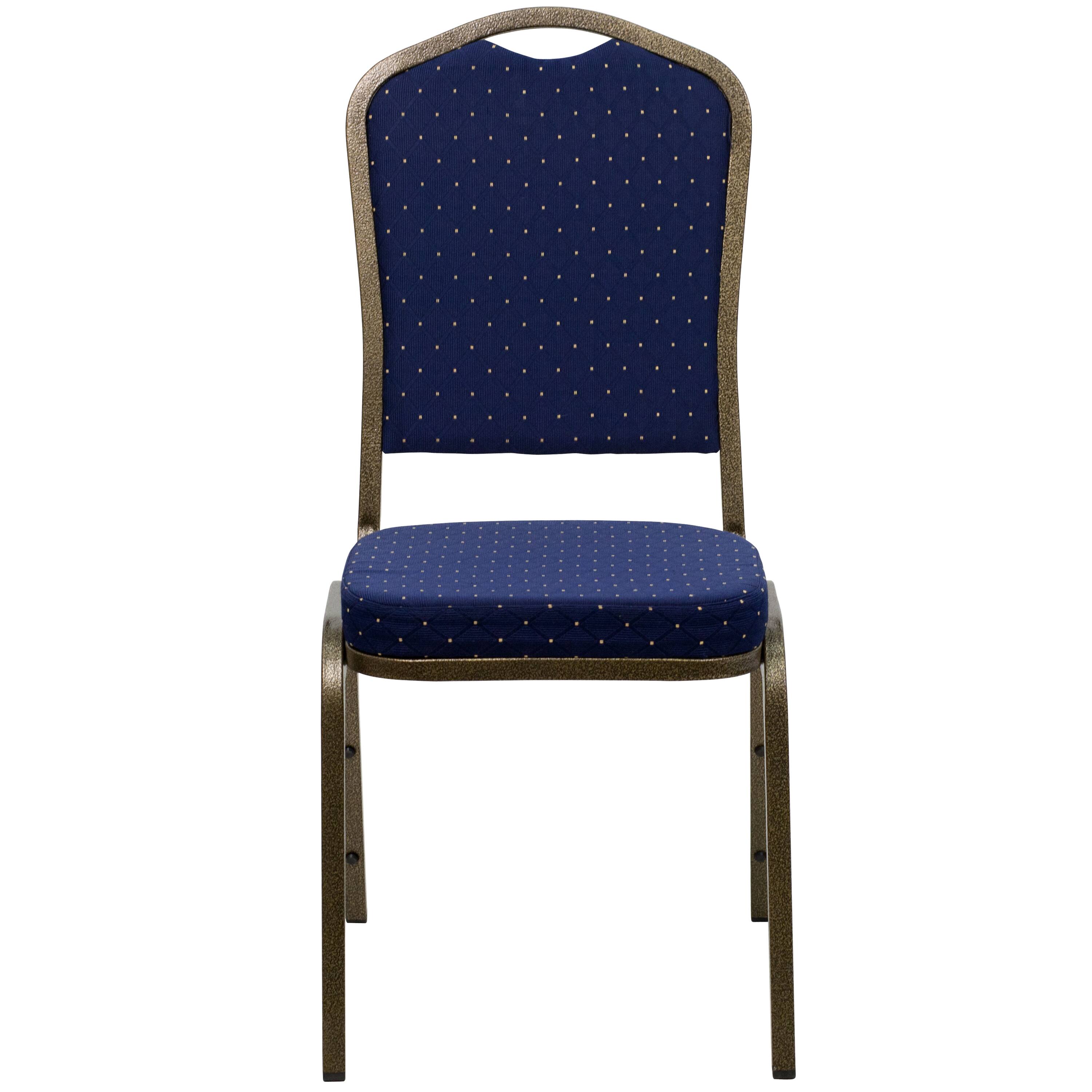 Alt View 7. Emma + Oliver - Crown Back Stacking Banquet Dining Chair - Navy Blue Dot Patterned Fabric/Gold Vein Frame.