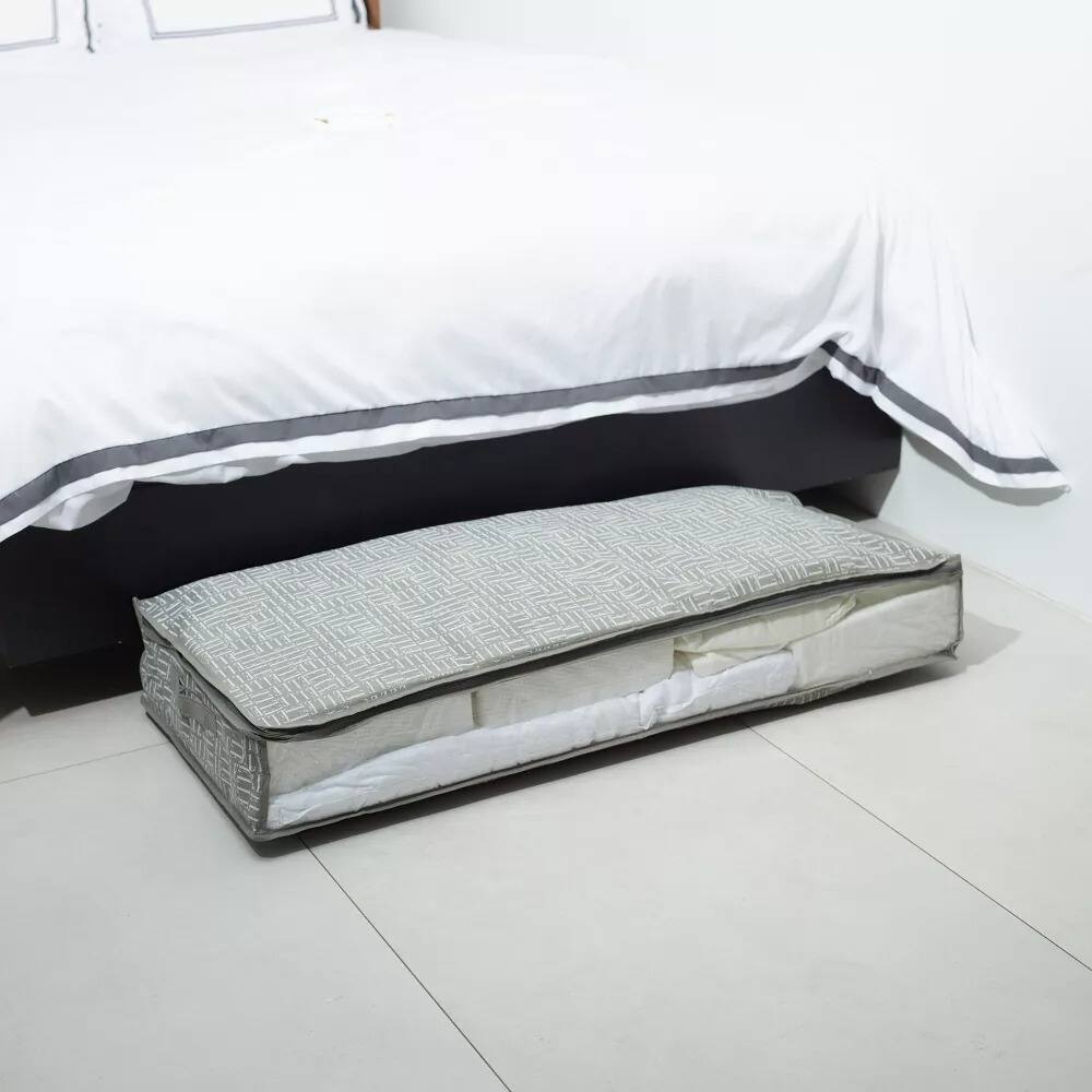 Angle. Elle Decor - Under Bed Storage Bag with Handles, Breathable Organizer for Clothes & Linens, 39.5" x 17.75" - Gray.