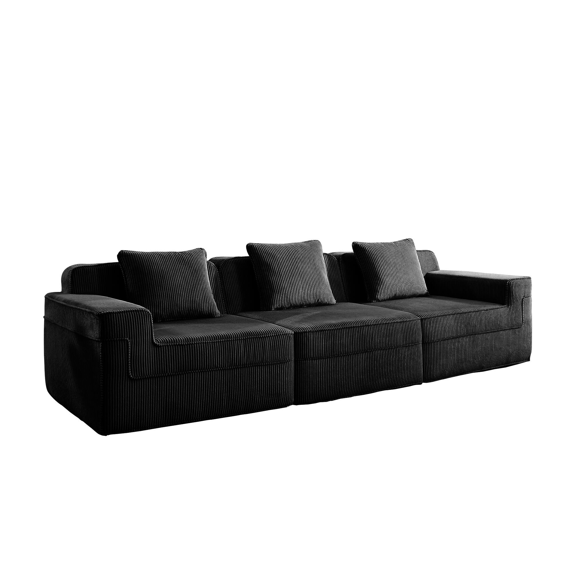 Alt View 2. Roomtec - Modular 3 Seat Boneless Sofa Cloud Sectional Couch with Deep Seat Modern Modular 3Seat Sofa Couch with Throw Pillows - Black.