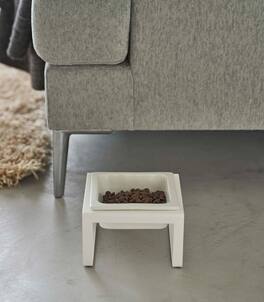 Yamazaki Home - Single Pet Food Bowl - Tall - Steel + Ceramic - White
