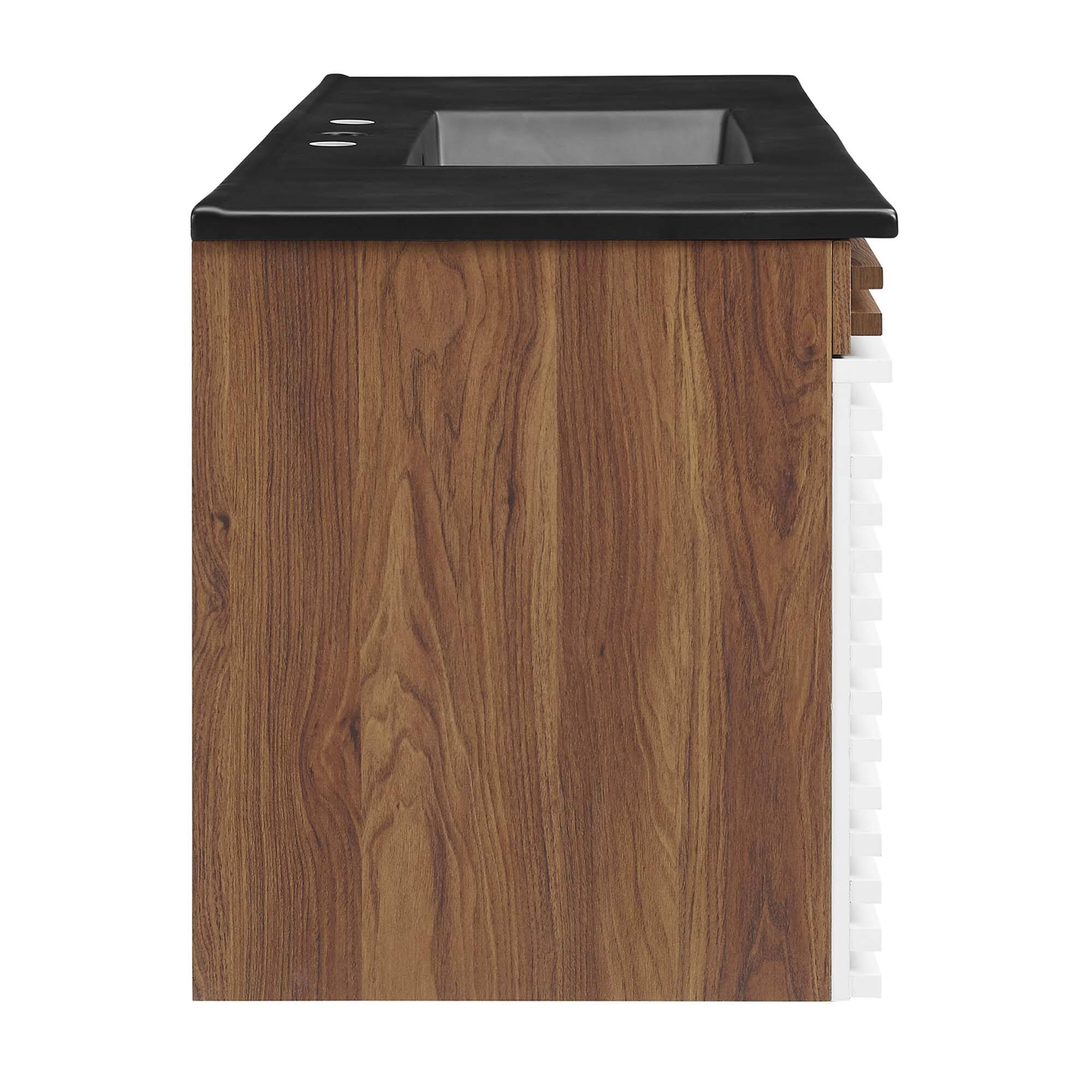 Alt View 1. Modway - Render 48" Wall-Mount Bathroom Vanity Basin Included by Modway - White Walnut Black.