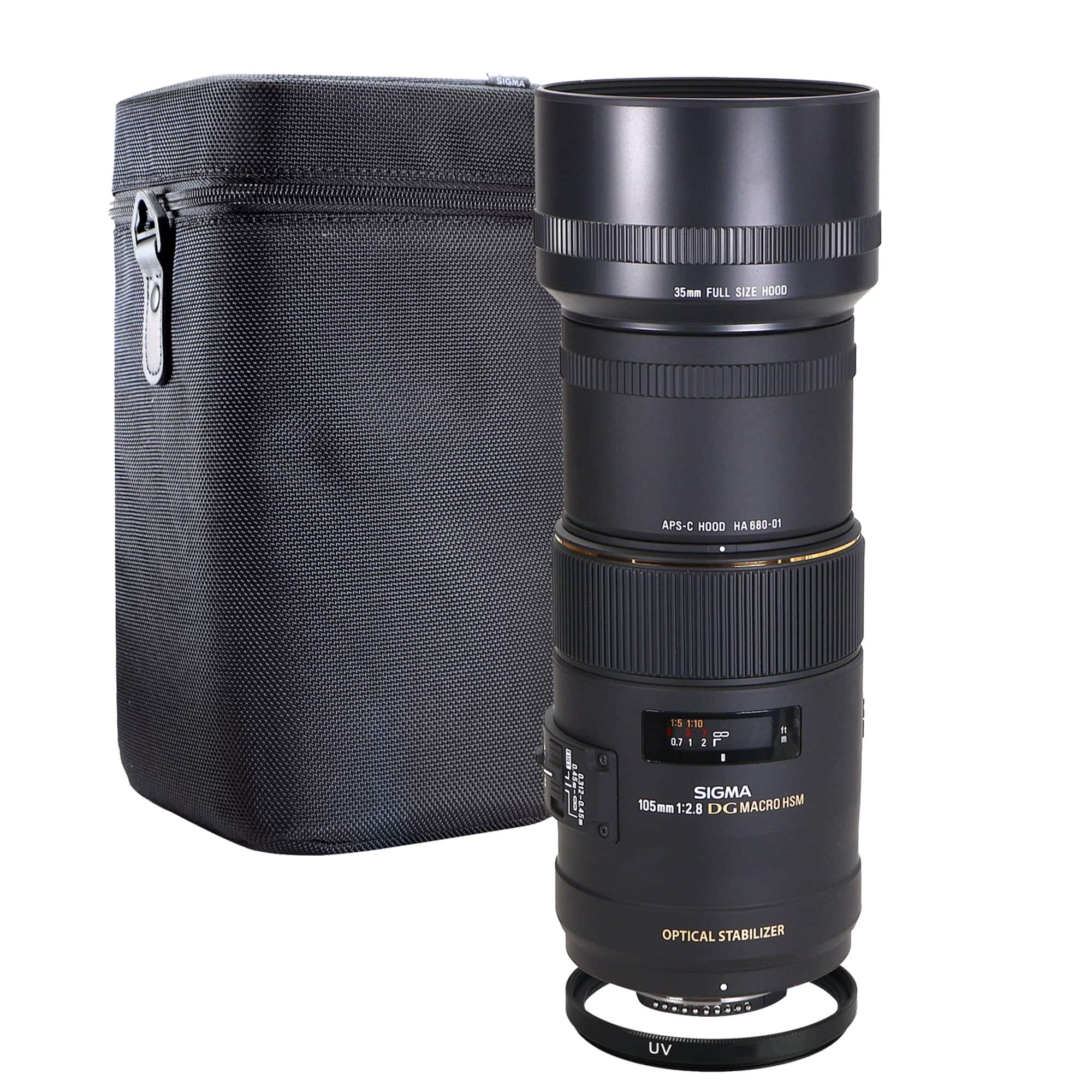 Sigma - 105mm F2.8 EX DG OS HSM Macro Lens for Nikon DSLR Camera + 62mm UV Filter - Black