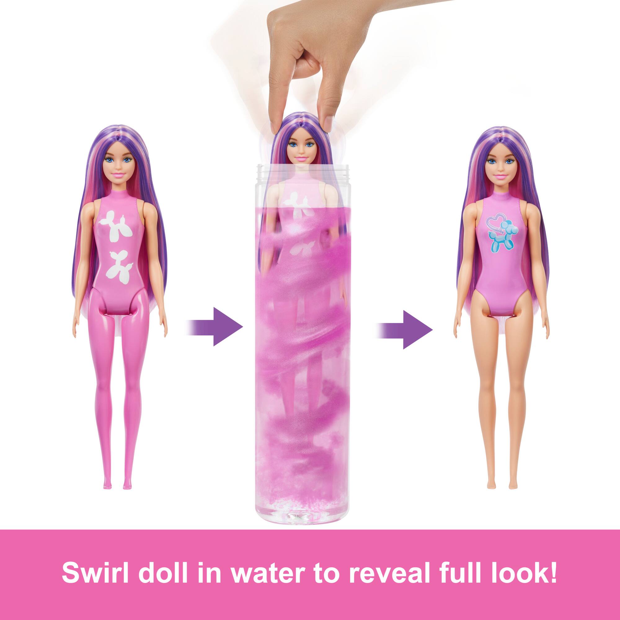 Swirl doll in water to reveal full look!