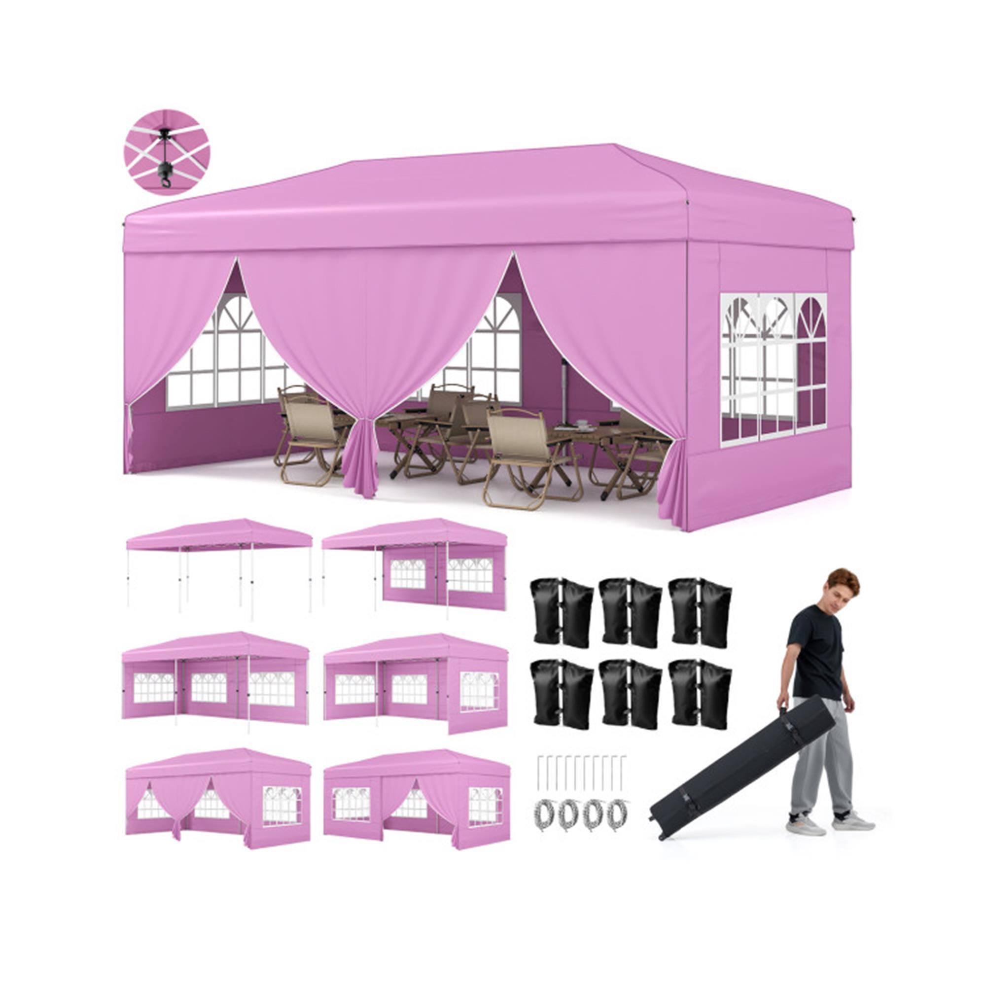 Alt View 1. Boyel Living - Pink 240-in W x 120-in D x 105.6-in H Pop up Canopy Tent with Sidewalls.
