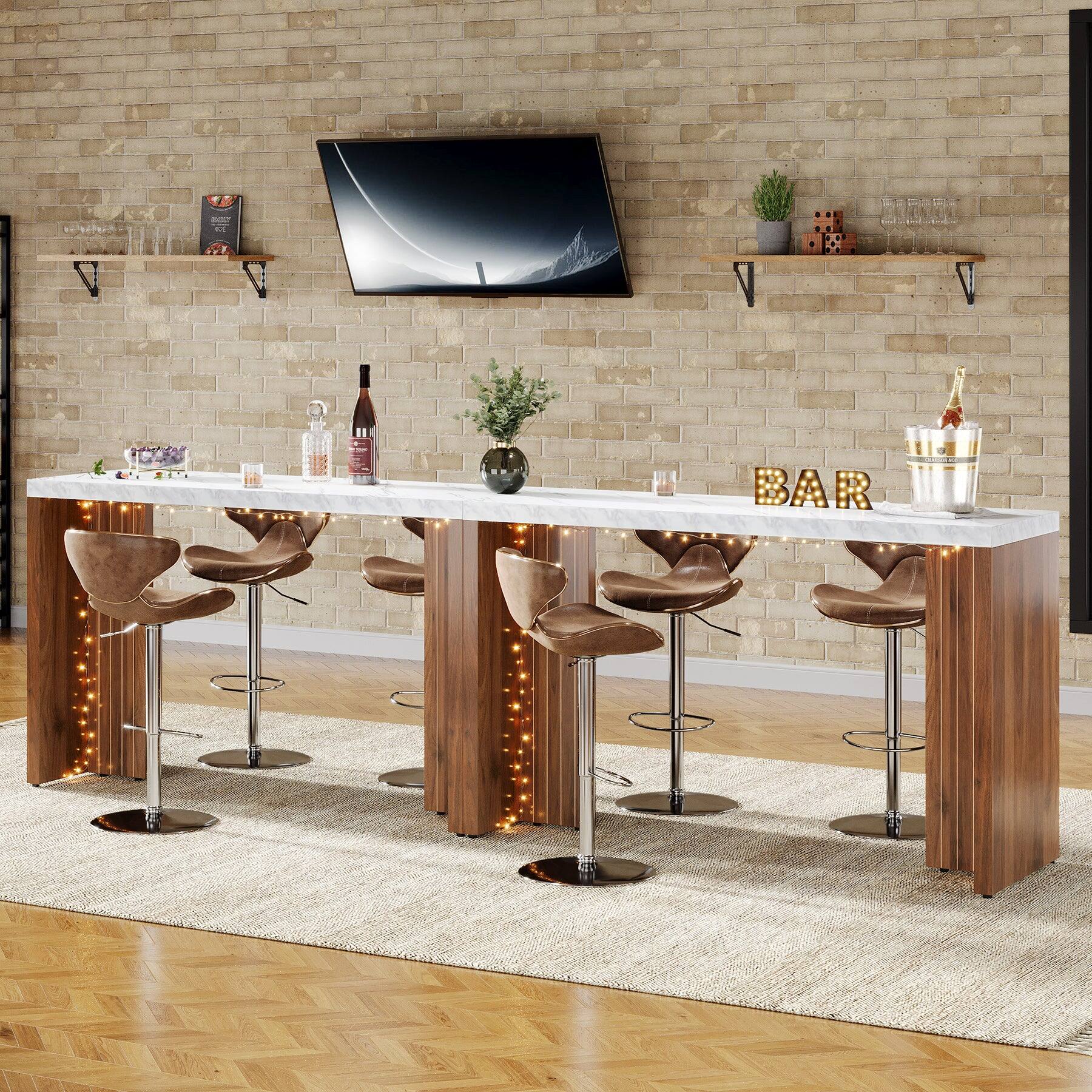 Alt View 2. Tribesigns - Bar Table with Wood Construction and Faux Marble Top for Dining Room, Kitchen and Living Room - Brown.