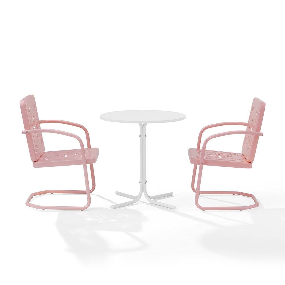 Alt View 2. Crosley Furniture - Azalea 3-Piece Retro Outdoor Bistro Set - Bistro Table & 2 Chairs - Pastel Pink Gloss.