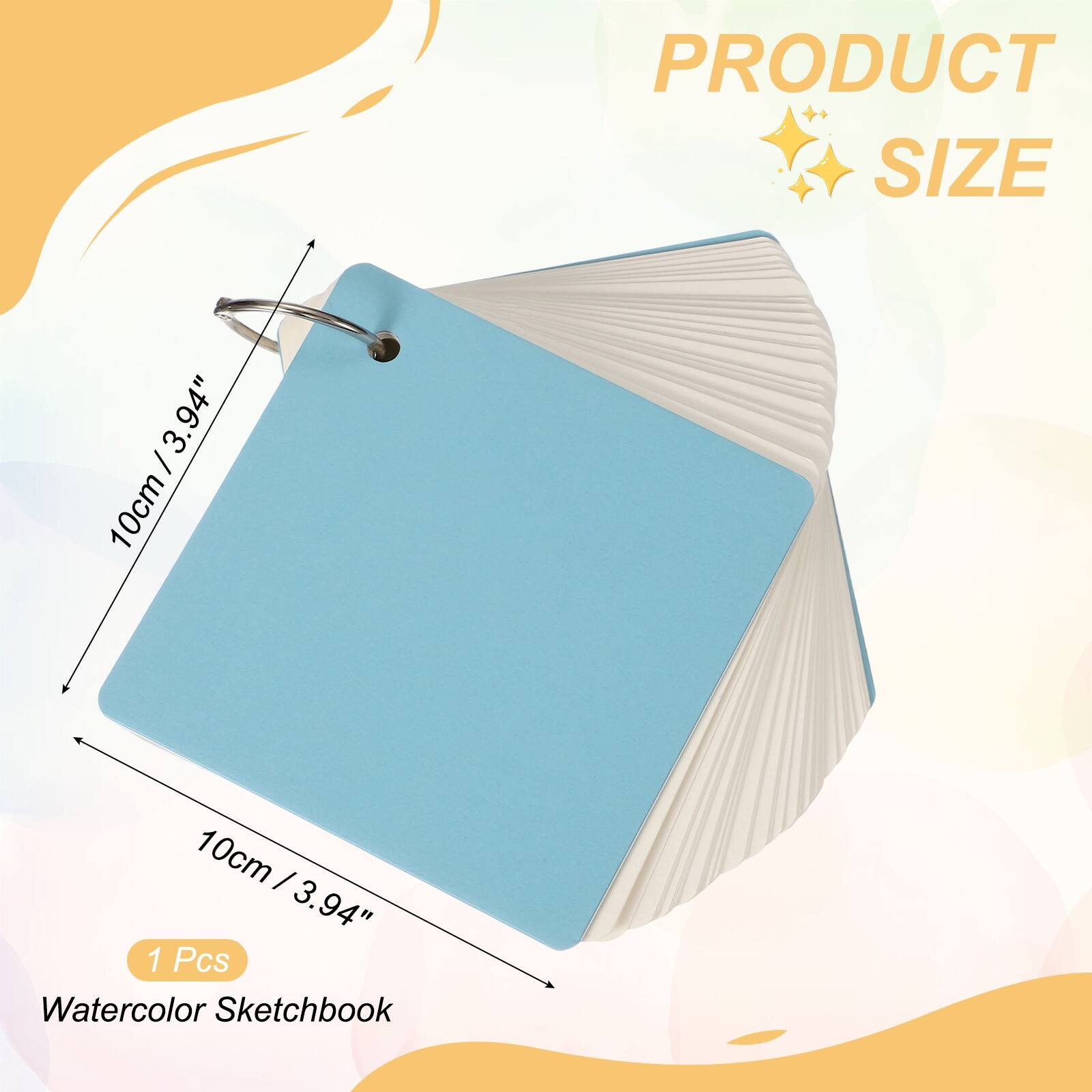 PRODUCT SIZE  
10cm / 3.94"  
10cm / 3.94"  
1 Pcs Watercolor Sketchbook