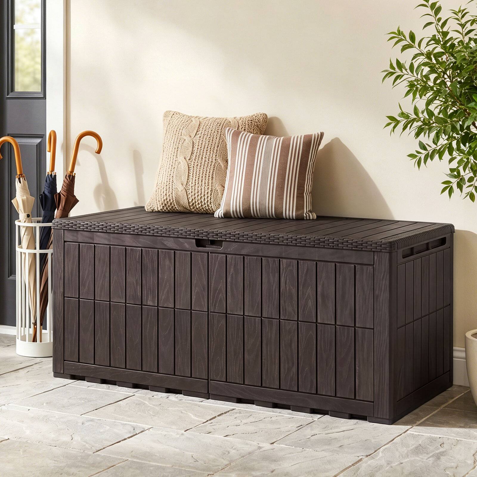 Alt View 3. Costway - Costway 180 Gal Outdoor Deck Box, All-Weather Lockable Storage Bin with Lid and Handles - Dark Brown.