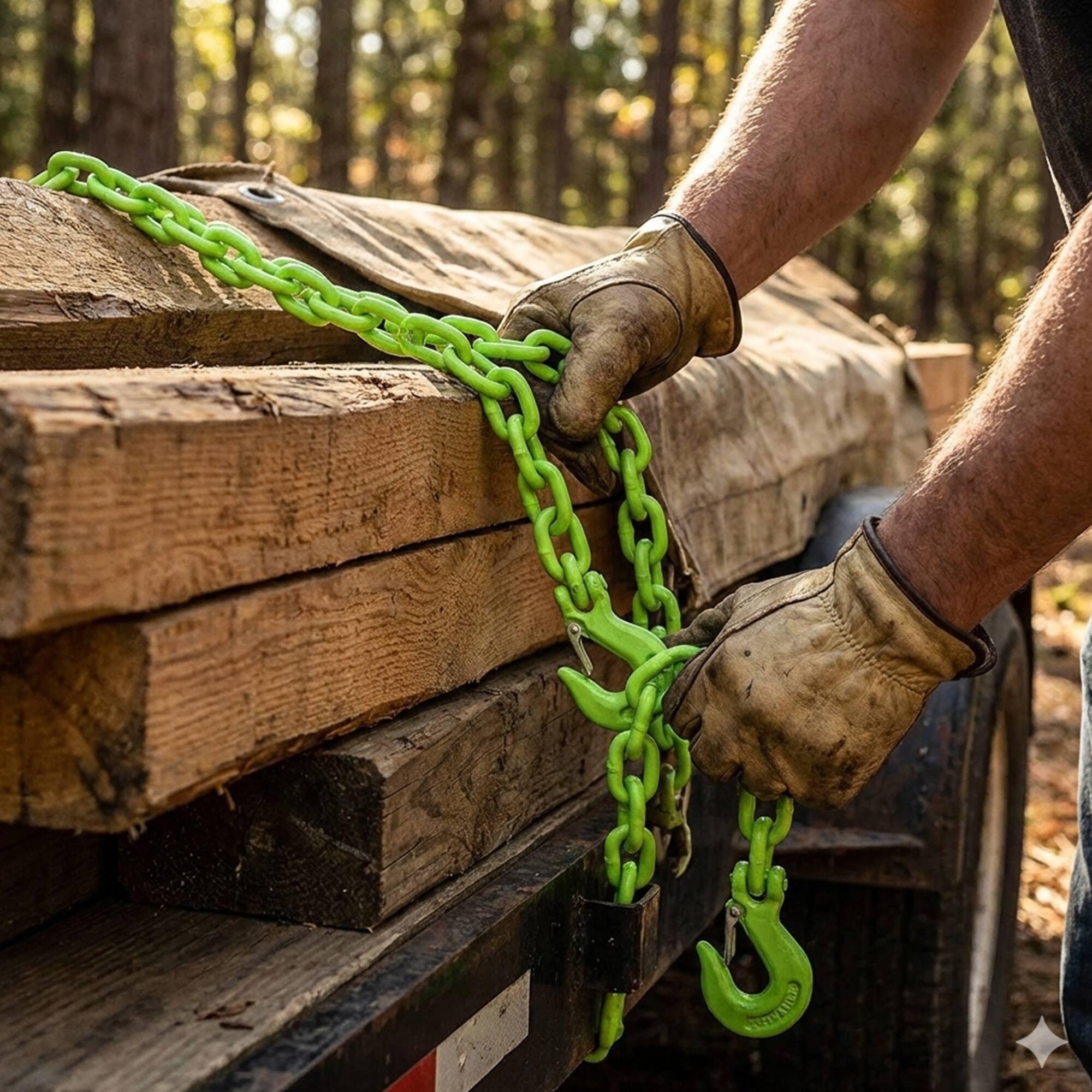 Alt View 3. Timber Tuff - Timber Tuff 5/16 In x 14 Ft Multipurpose Grade 43 Log Chain with Hooks, Green - Green.